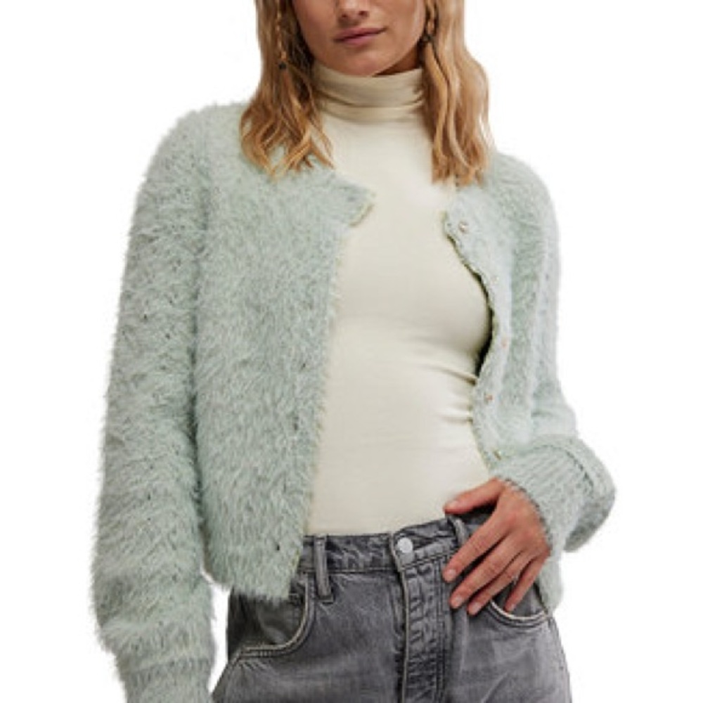 🆕 Free People Celeste Heart-Button Fuzzy Cardigan